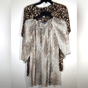 Two New Roman's Sheer Animal Print & Artsy Print Size 18W & 20W Tops